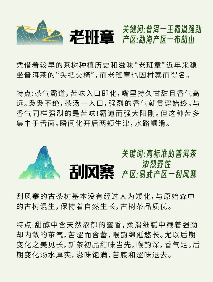 普洱茶知名山头基本特征和口感的对比区别