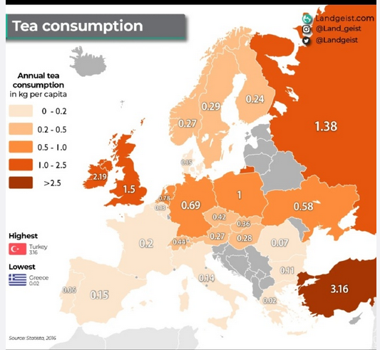 欧洲人均茶叶地图